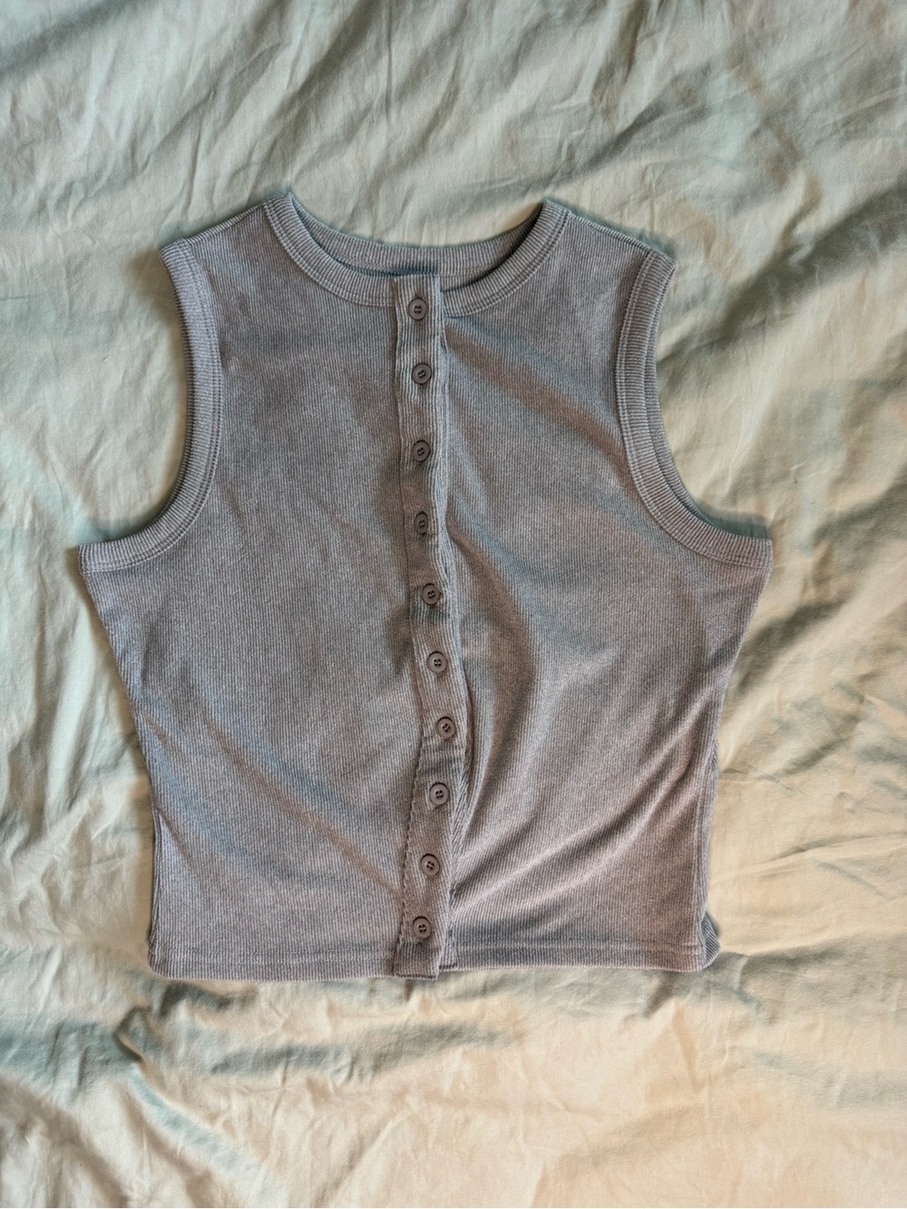 Sleeveless Button-Front Ribbed Tank Top Size M